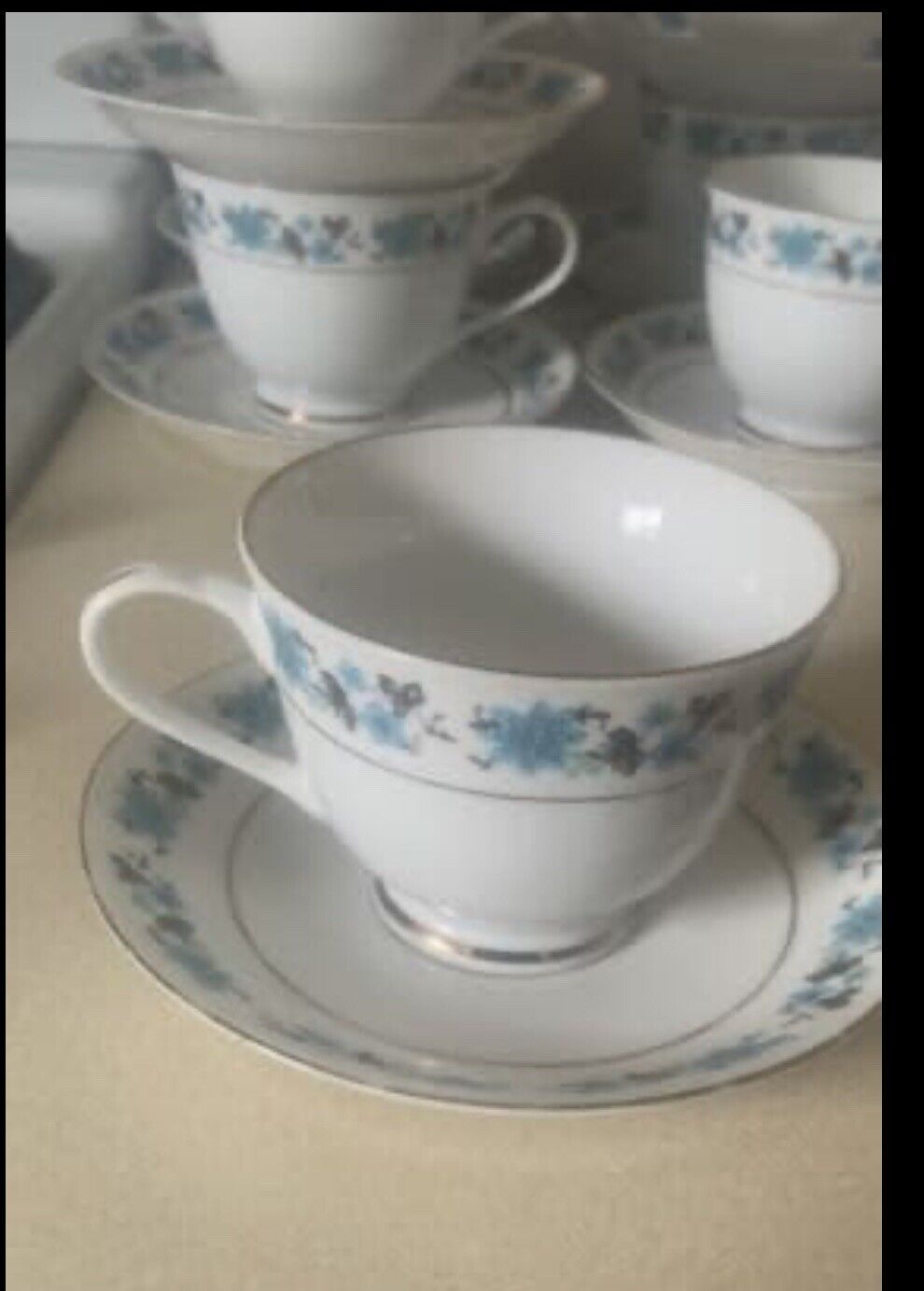 12 Sets x Nanjing Pagoda Tea Cup Saucer Made in China Blue Floral Gold  Coffee