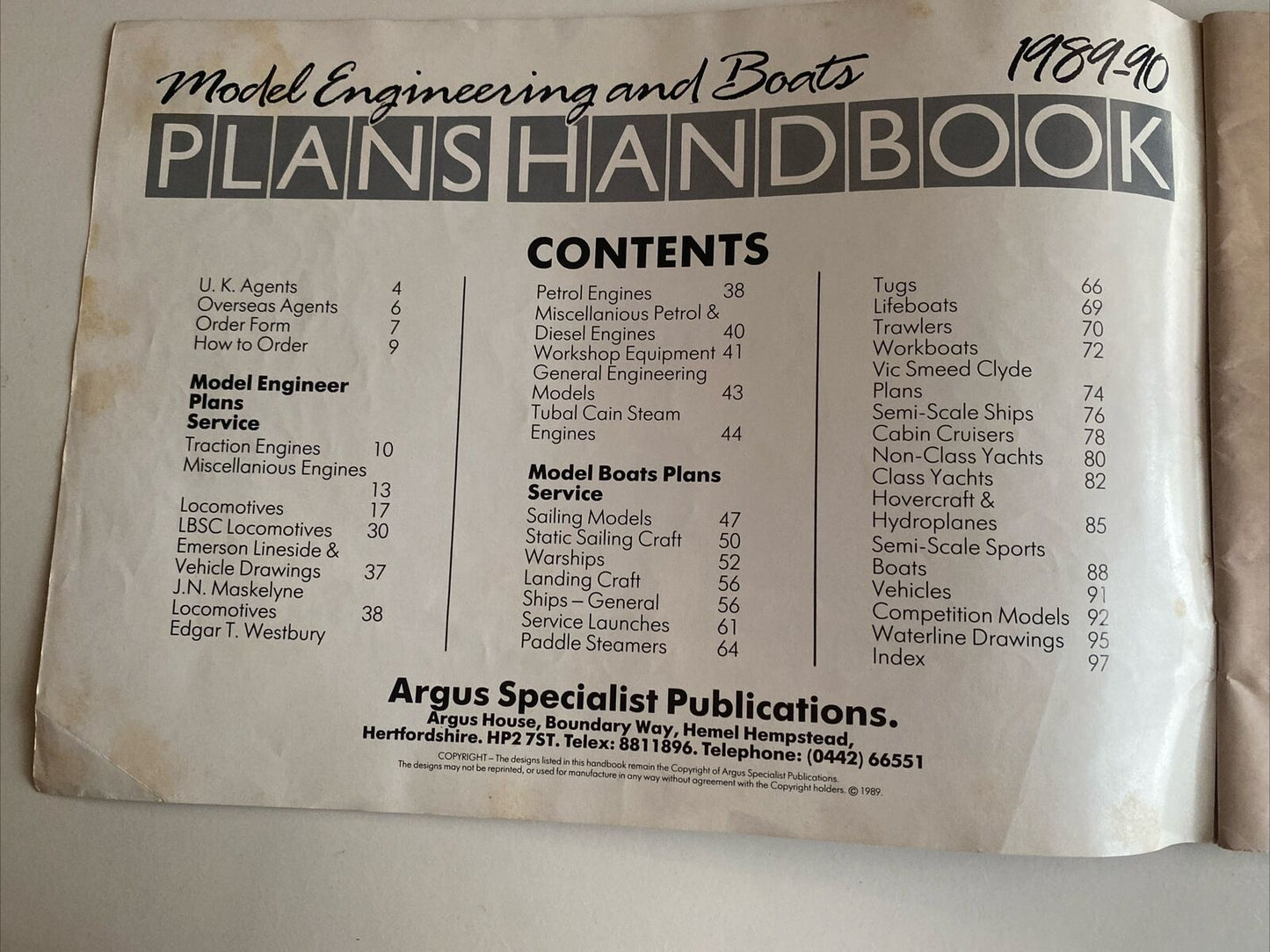 Vintage Model Engineering and Boats 1989 Plans Handbook PB