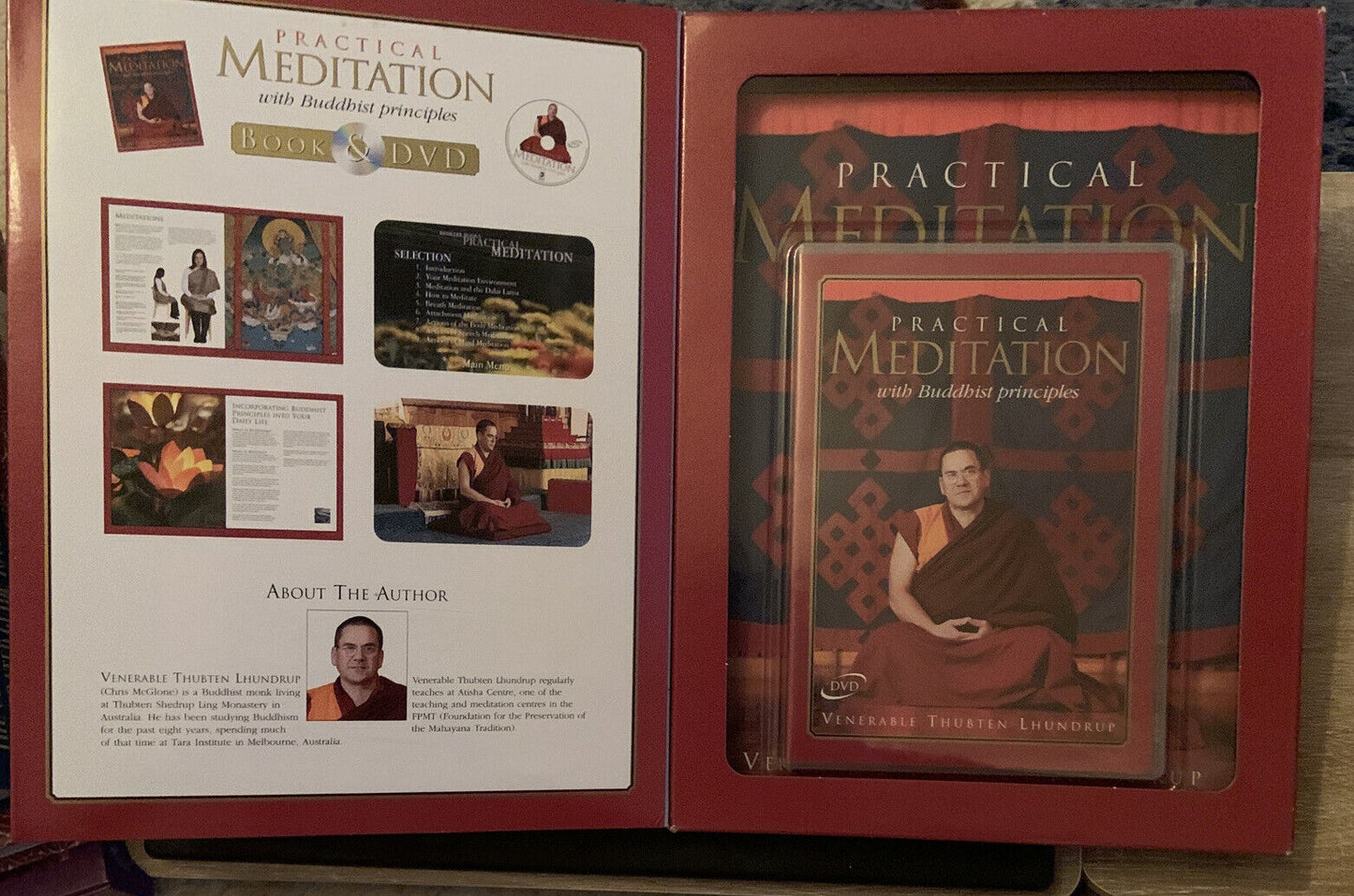New Practical Meditation Buddhist Principles Large Book and DVD Set Cover Wear