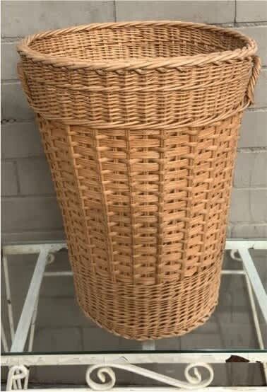 Vintage Cane Woven 47.5cm Basket Hamper w Handles Toys Craft Storage Hamper