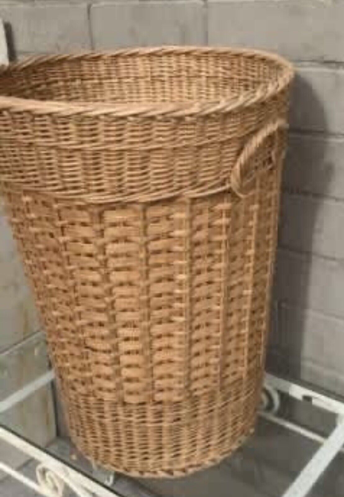 Vintage Cane Woven 47.5cm Basket Hamper w Handles Toys Craft Storage Hamper