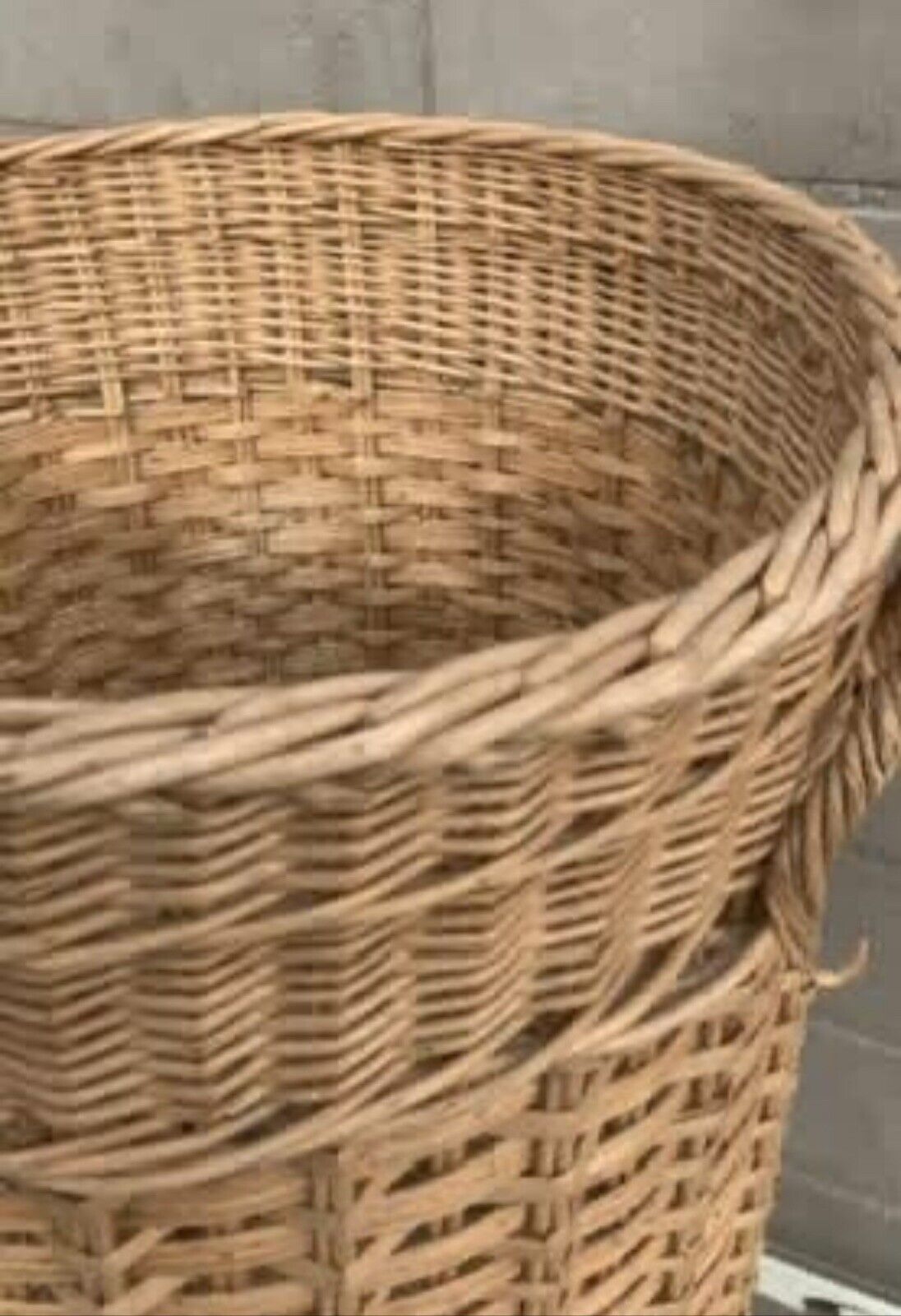 Vintage Cane Woven 47.5cm Basket Hamper w Handles Toys Craft Storage Hamper
