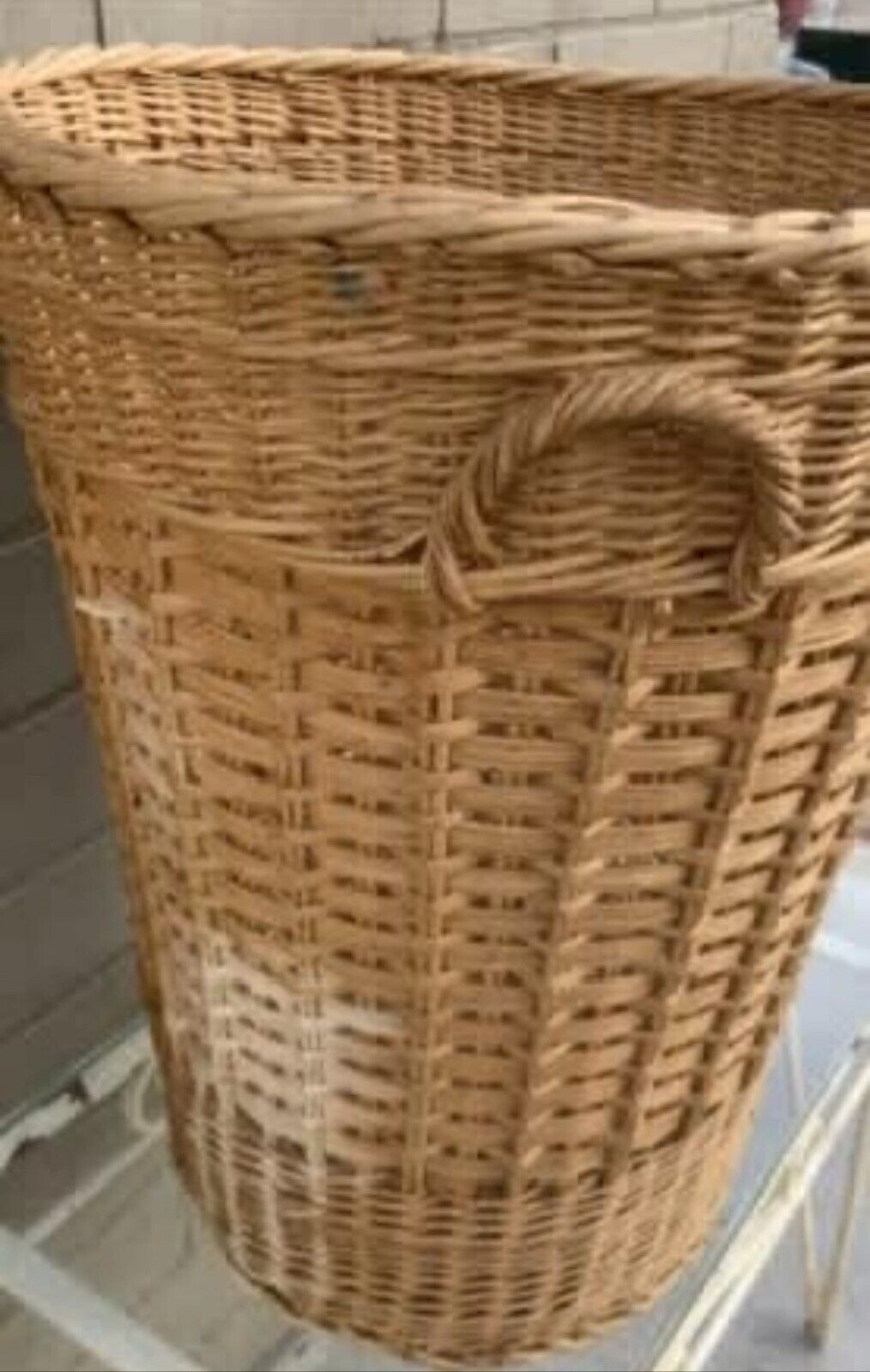 Vintage Cane Woven 47.5cm Basket Hamper w Handles Toys Craft Storage Hamper