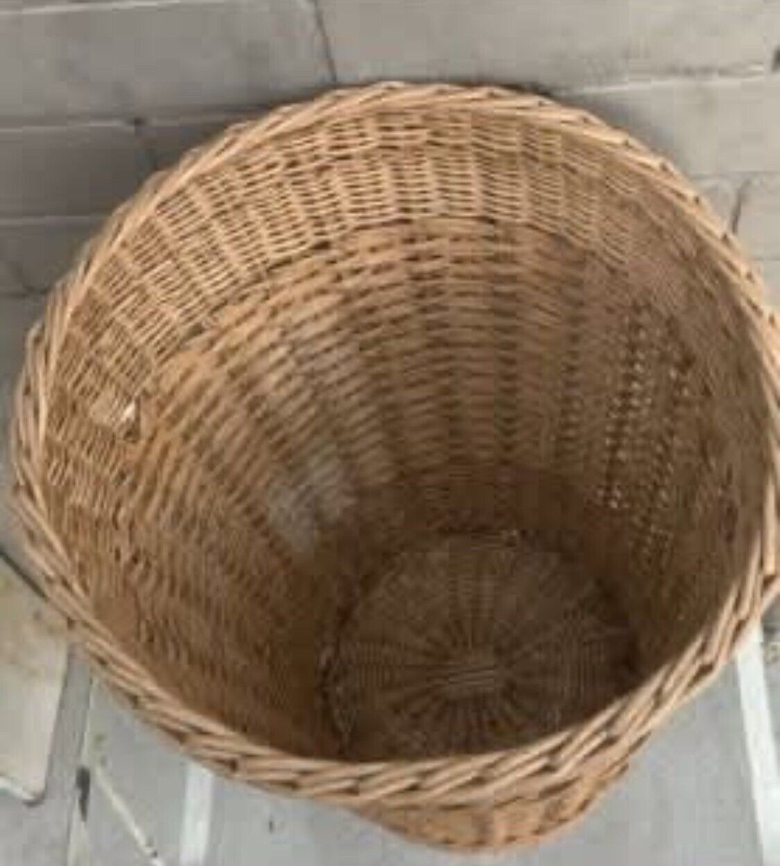 Vintage Cane Woven 47.5cm Basket Hamper w Handles Toys Craft Storage Hamper
