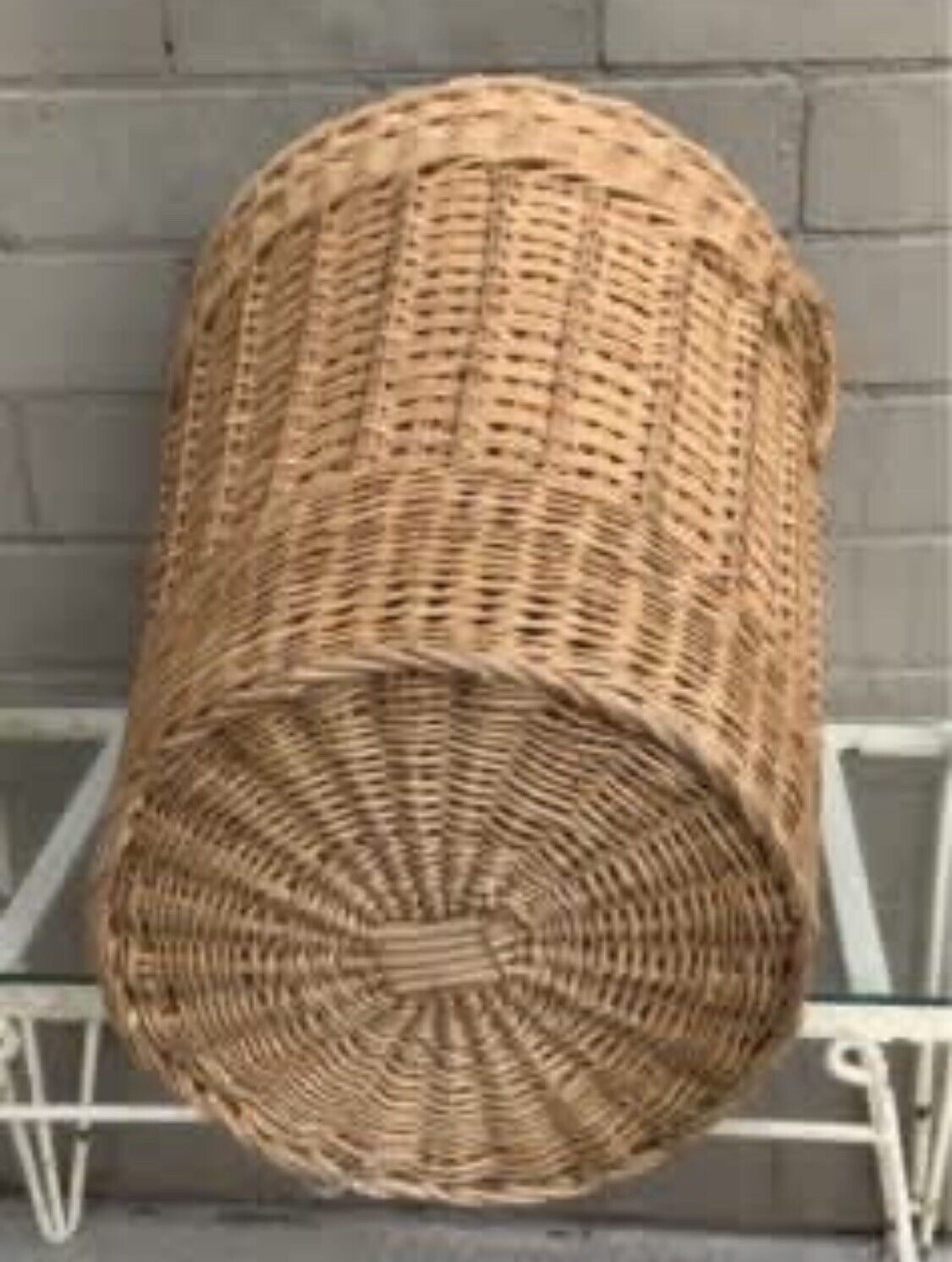 Vintage Cane Woven 47.5cm Basket Hamper w Handles Toys Craft Storage Hamper