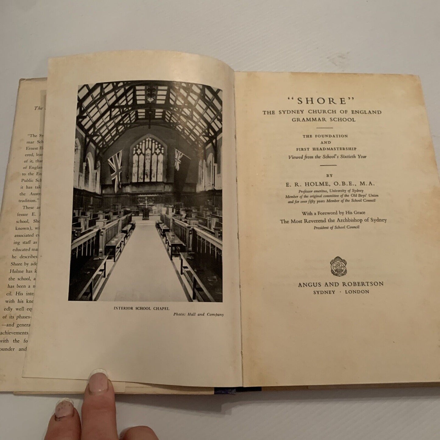 SHORE the Sydney Church of England Grammar School The Foundation by E R Holme HC