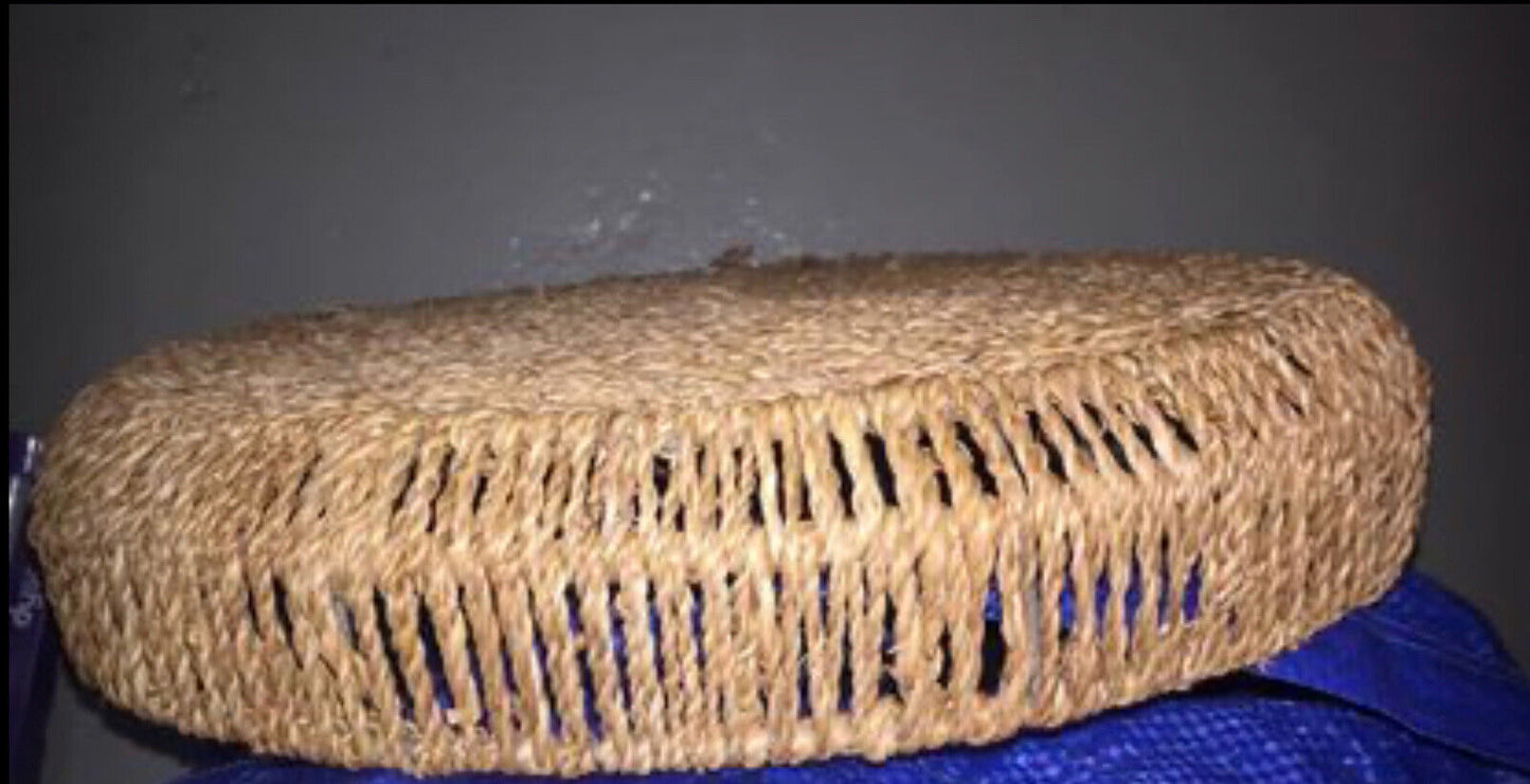 Handmade 1990’s 36cm x 5cm Woven Sisal Jute Round BASKET Tray Steel Frame