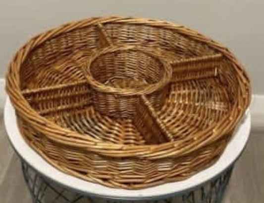 Vintage Wicker Basket Round 40cm Natural Brown Willow Cane Snack Tray Organiser
