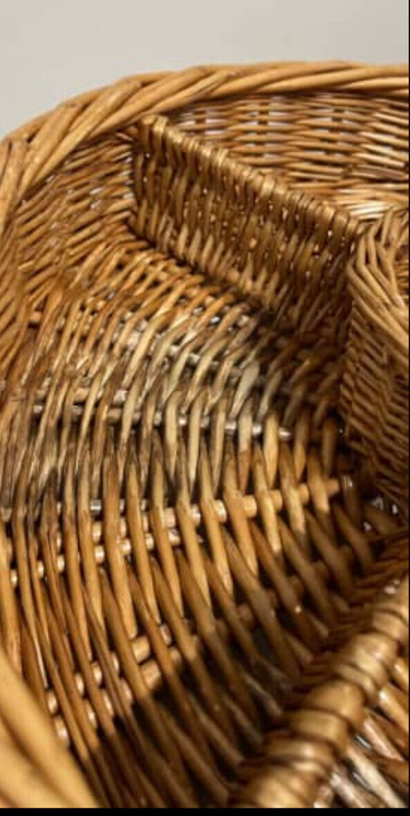 Vintage Wicker Basket Round 40cm Natural Brown Willow Cane Snack Tray Organiser