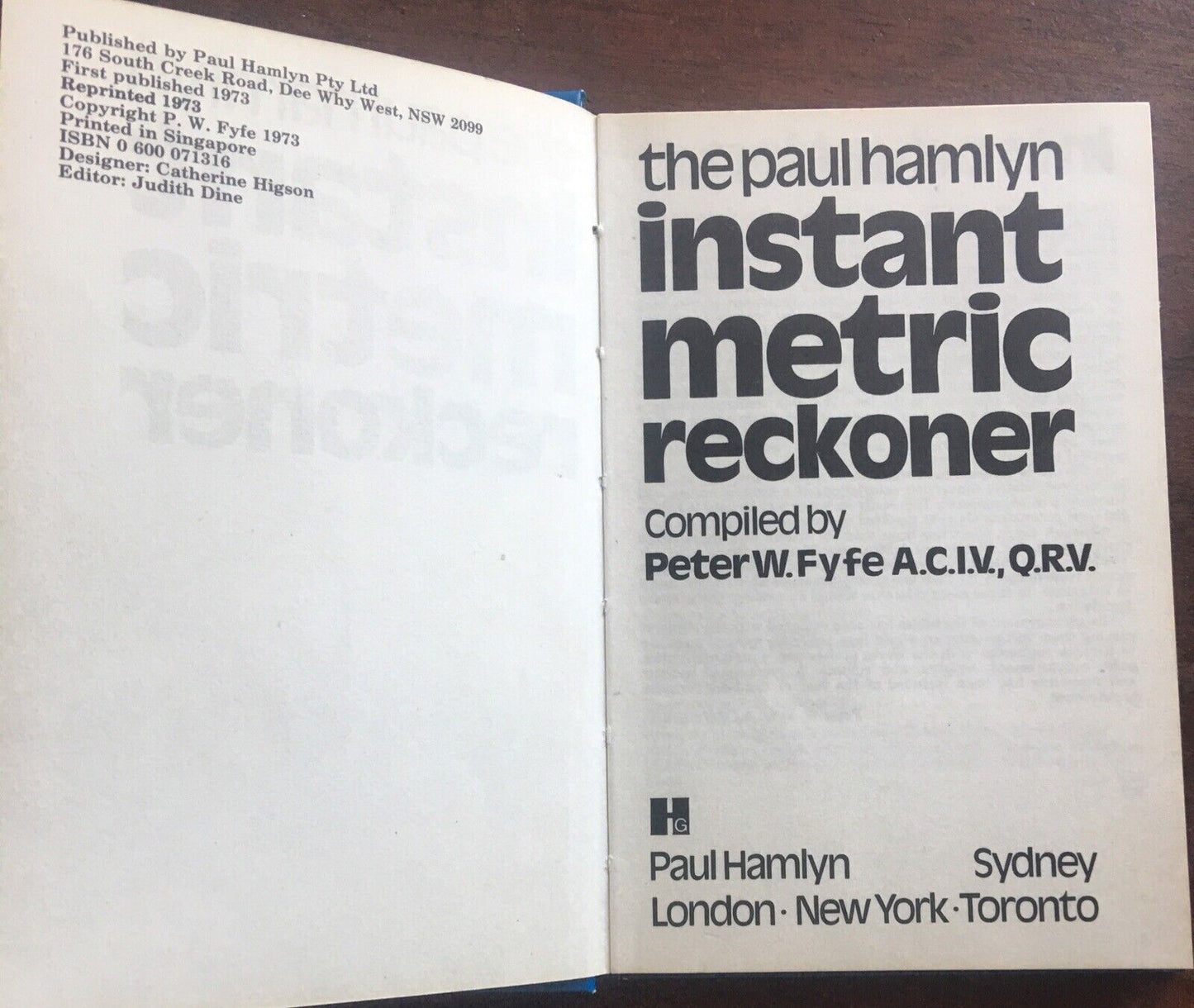 The Paul Hamlyn Instant Metric Reckoner Peter W Fyfe 1973 C Higson Judith Dine