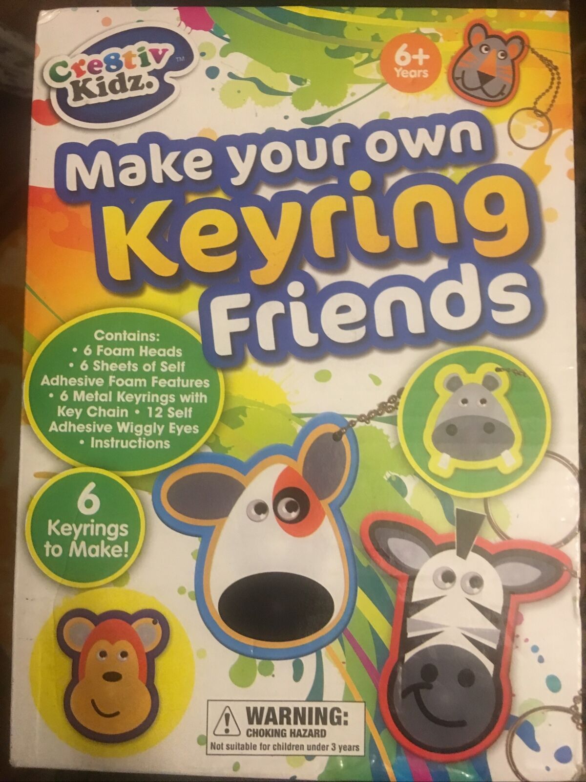 CRE8TIV KIDZ MAKE YOUR OWN KEYRING FRIENDS 6 Animal Keyrings Kit 6+ Activity NEW