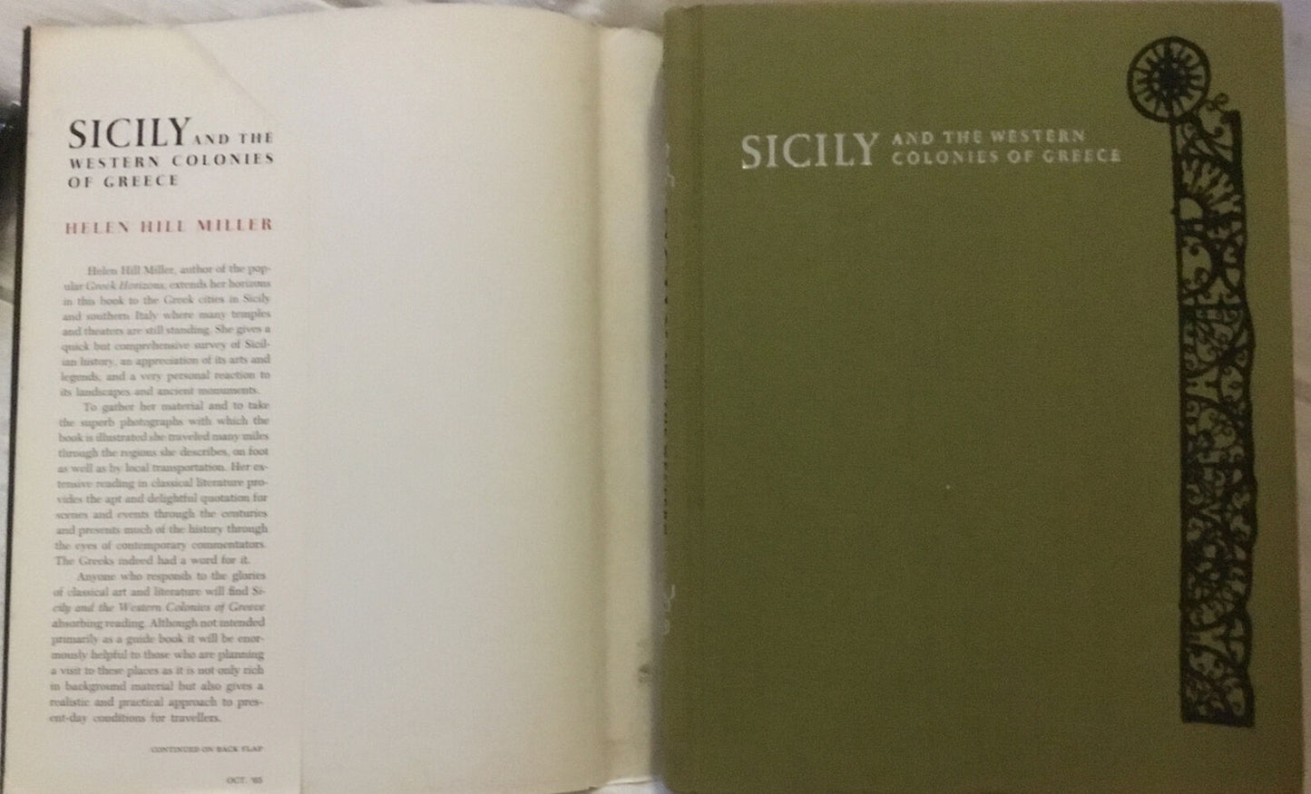 Sicily And The Western Colonies Of Greece HCDJ 1st Edition 1965 LCCCN 65-27243