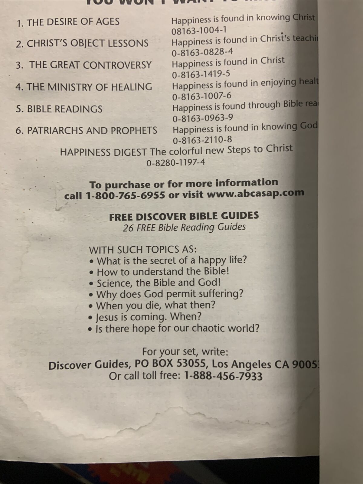 PATRIARCHS AND PROPHETS HAPPINESS DIGEST SERIES #6 By E G White Spirituality