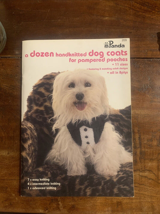 Panda A Dozen Handknitted DOG COATS for Pampered Pooches #209 11 Sizes Pattern