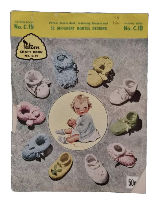 32 Different Bootee Designs Knitting Pattern Baby PATONS Craft Book C19 Vintage