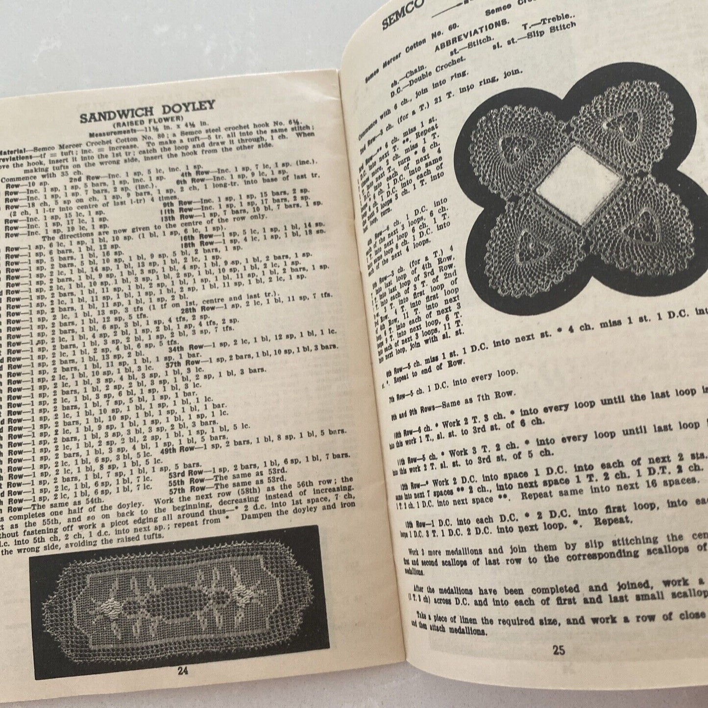 SEMCO Crochet Doyleys 24 Designes Pattern Instructions 1930's No 9 5th Edition