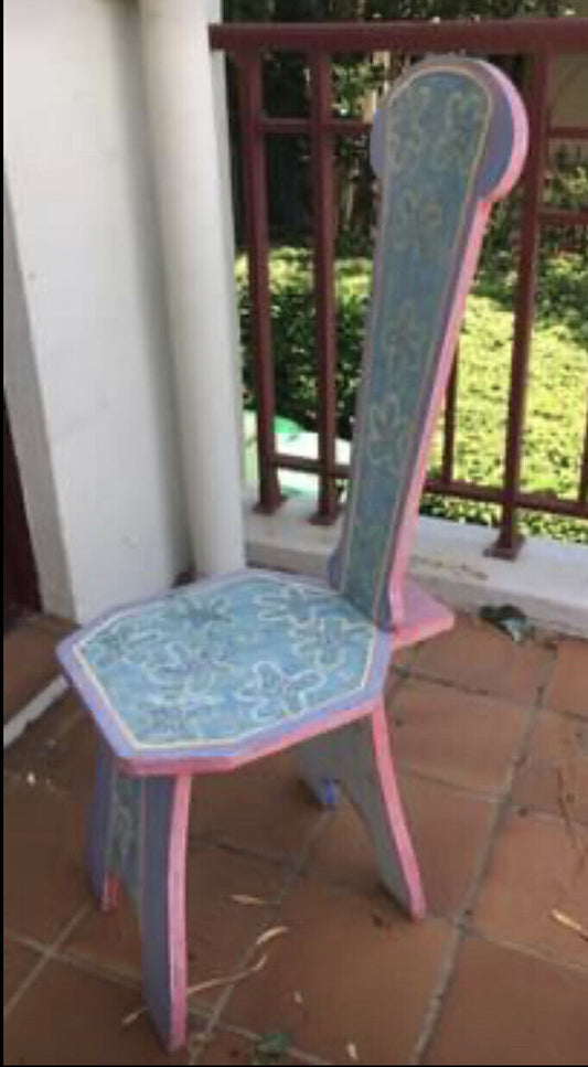 Wooden High Back CHAIR Patio Dining Hand Painted Folk Art Gothic Bespoke
