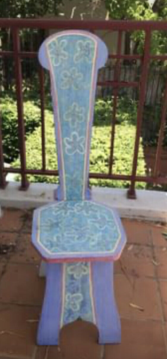 Wooden High Back CHAIR Patio Dining Hand Painted Folk Art Gothic Bespoke