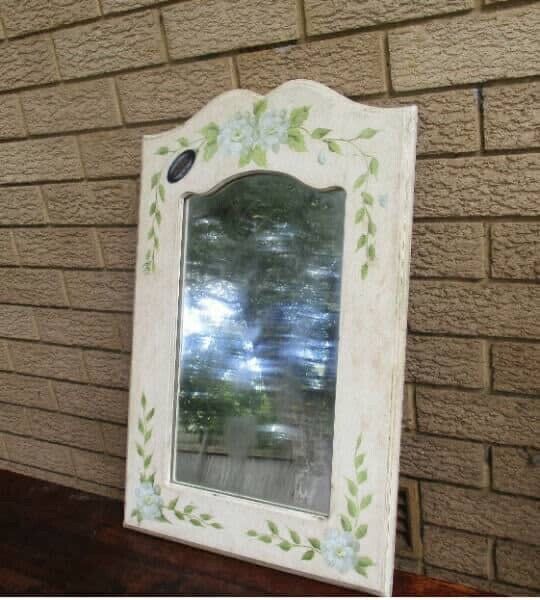 Retro 70cm Arched Wall Mirror Folk Art Tolle Painted Roses On Wood Frame