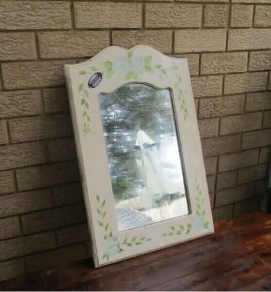 Retro 70cm Arched Wall Mirror Folk Art Tolle Painted Roses On Wood Frame