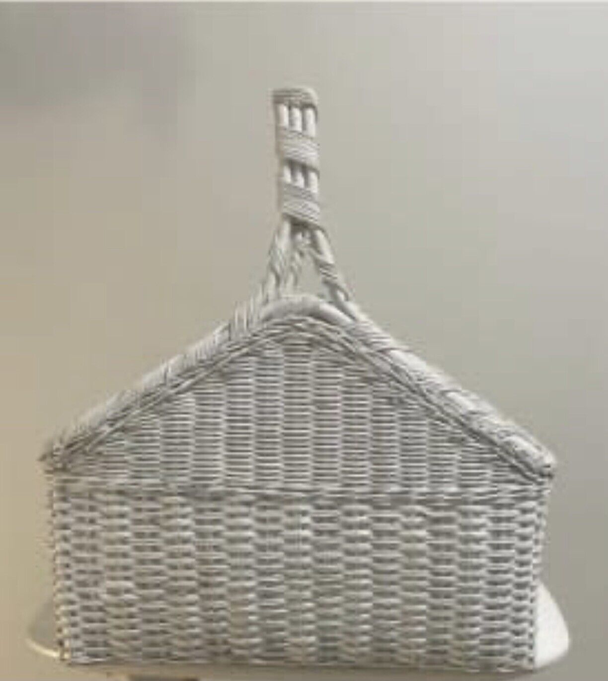 46.5cm Vintage Hand Woven Recrangular Wicker White Market Basket w Handle AE205