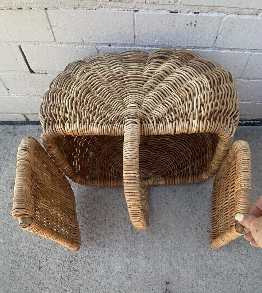 Vintage 52cm Bamboo Cane French Picnic Basket2 Hinged Lids  Display Storage E130