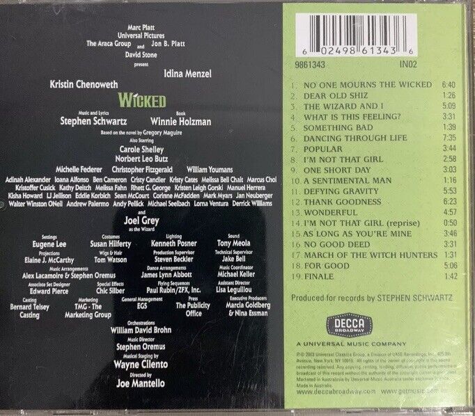 CD WICKED A New Musical Soundtrack Original Broadway Cast Music Album EUC
