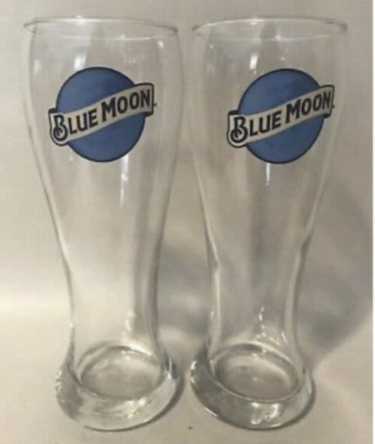 Set of 2 BLUE MOON PILSENER GLASSES 425ml Beer Lager Ale Man Cave Bar NEW