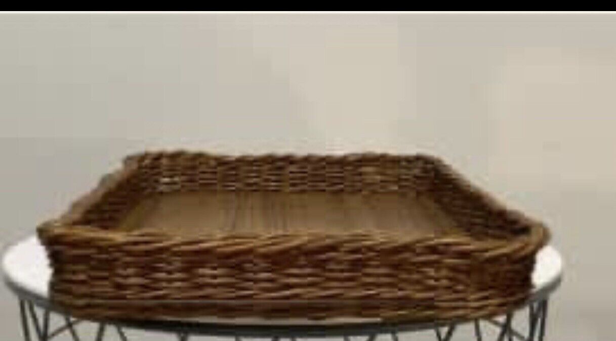 1960’s Vintage 45cm Wicker Tray Platter Basket Veneer Base Australian AE186