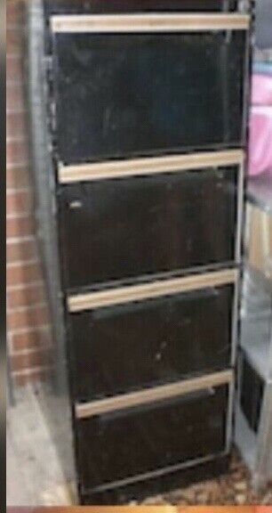 Vintage 4 Drawers FILING CABINET Distressed Black ANODISED GOLD Interior