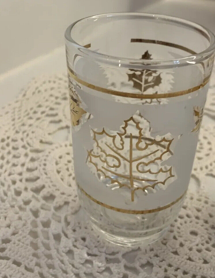 4x MCM 9cm Tumblers Water Wine Glasses  Clear Gold Leaf Pattern White Etching