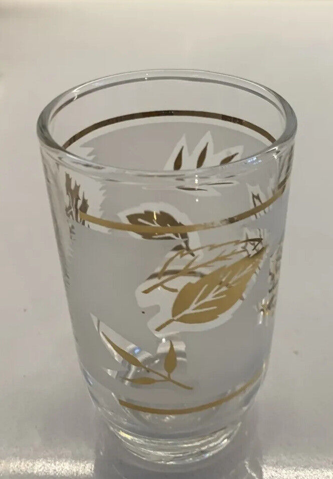 4x MCM 9cm Tumblers Water Wine Glasses  Clear Gold Leaf Pattern White Etching