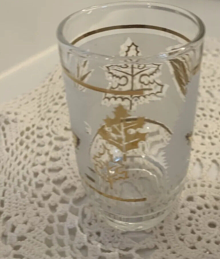 4x MCM 9cm Tumblers Water Wine Glasses  Clear Gold Leaf Pattern White Etching