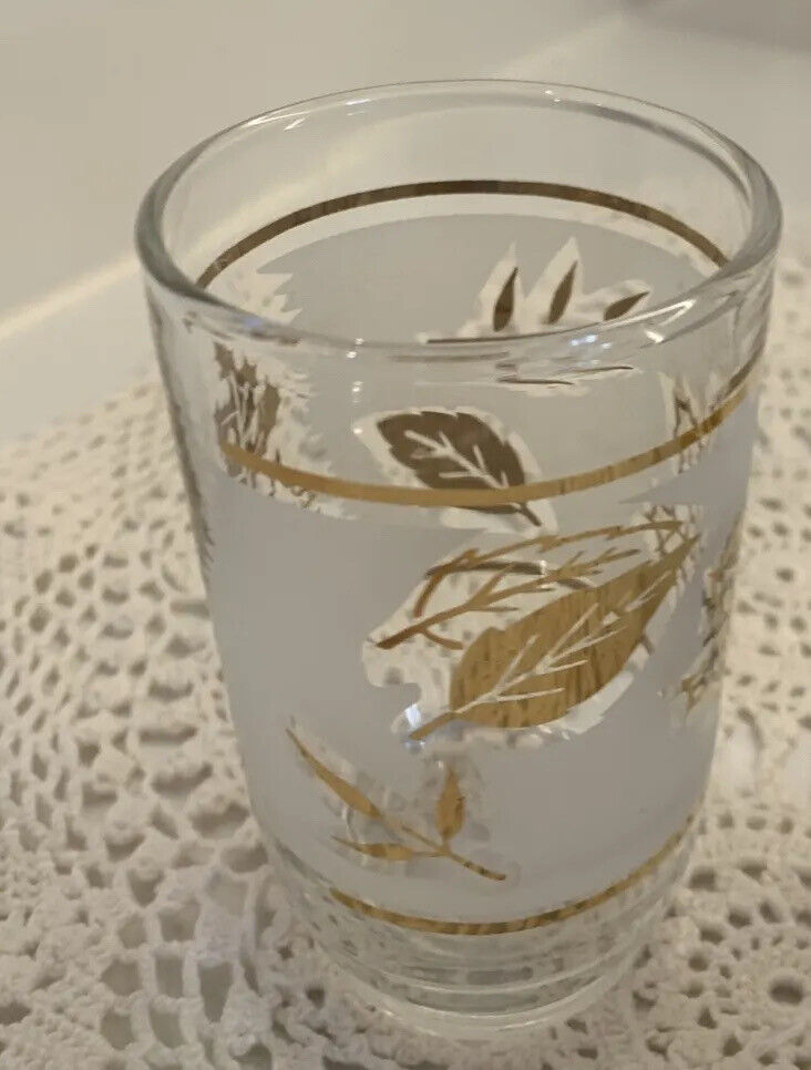 4x MCM 9cm Tumblers Water Wine Glasses  Clear Gold Leaf Pattern White Etching