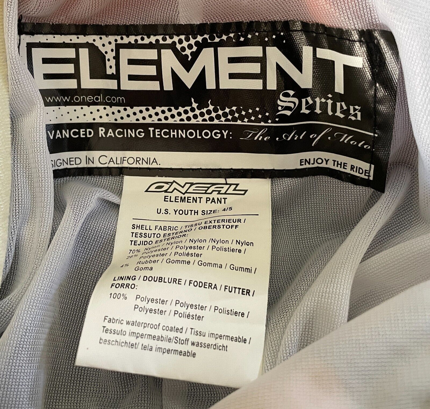 Boys MOTOCROSS PANTS MX ONEAL ELEMENT SERIES Orange Black Padded Size Youth 4 5