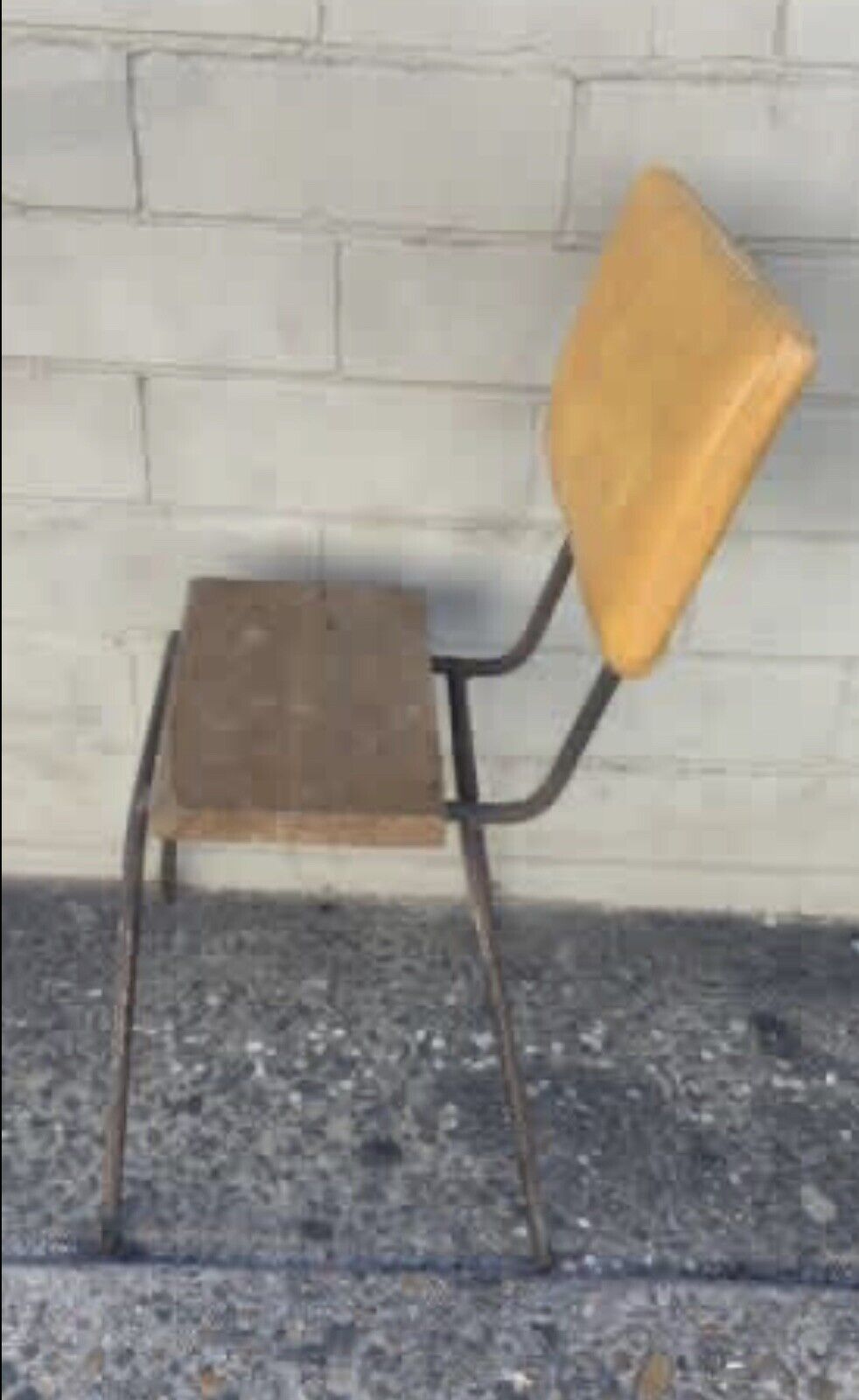 Vintage Wrought Iron Child School Chair Metal Wood Vinyl Back Rest Kids Teddy