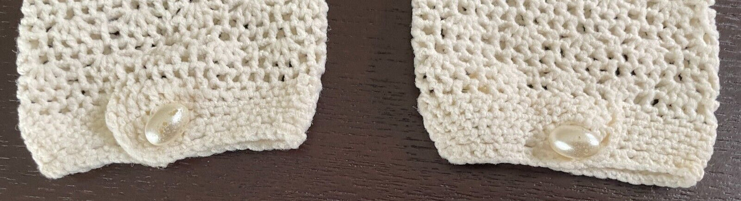 Vintage Crochet Gloves Girls Off White Communion Wedding Gloves Button Trim NEW
