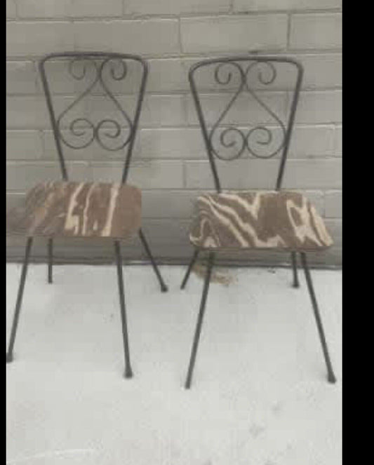 Vintage Pair Wrought Iron Child  Chair Scroll  Back Rest Kids Patio Doll Teddy