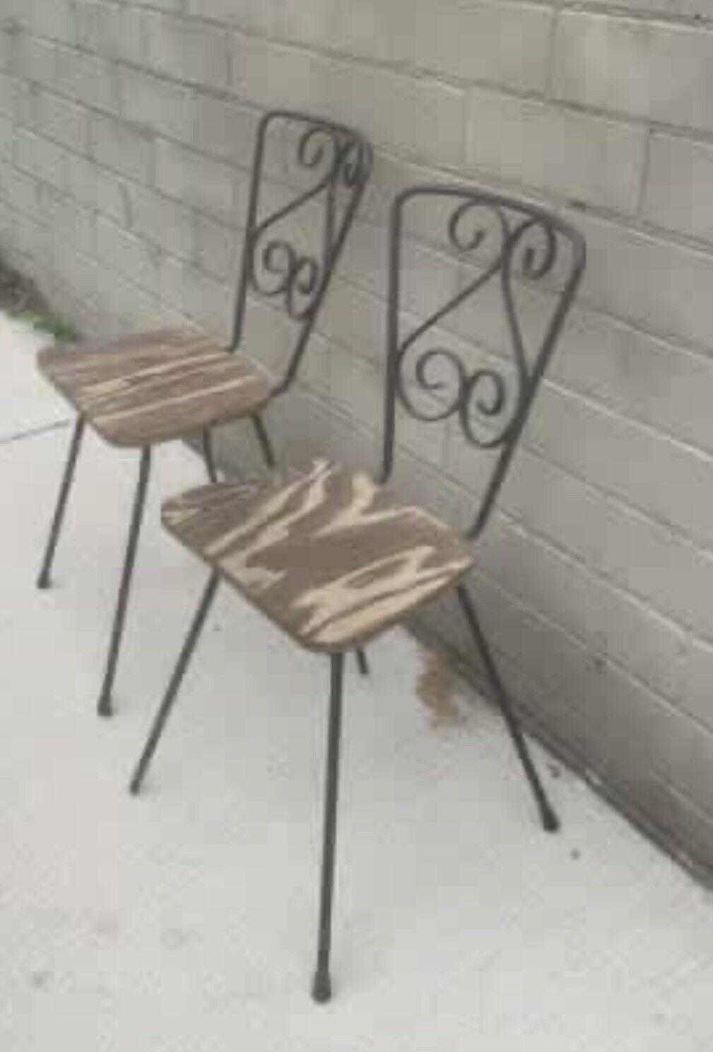 Vintage Pair Wrought Iron Child  Chair Scroll  Back Rest Kids Patio Doll Teddy