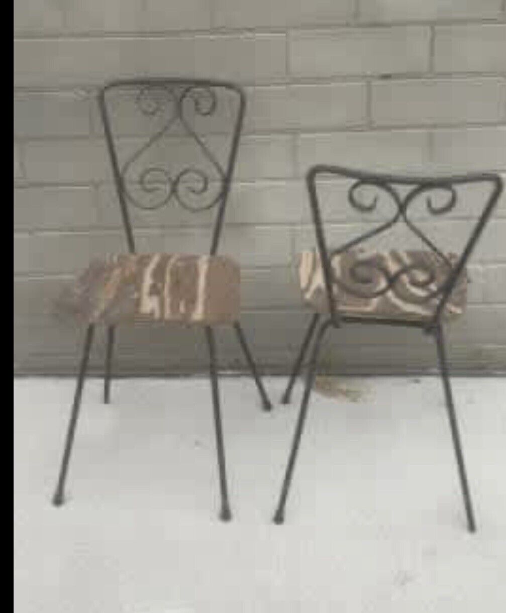 Vintage Pair Wrought Iron Child  Chair Scroll  Back Rest Kids Patio Doll Teddy