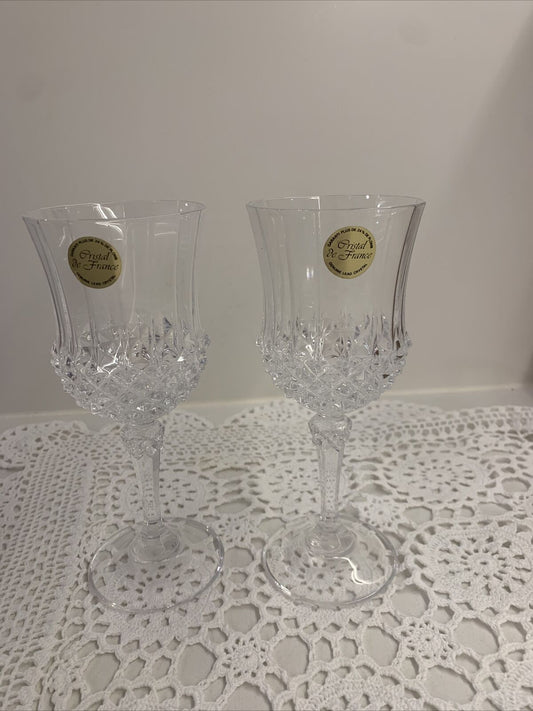 2 x Cristal d’Arques Longchamp Crystal Wine Glasses 17cm High 150ml Pair NEW