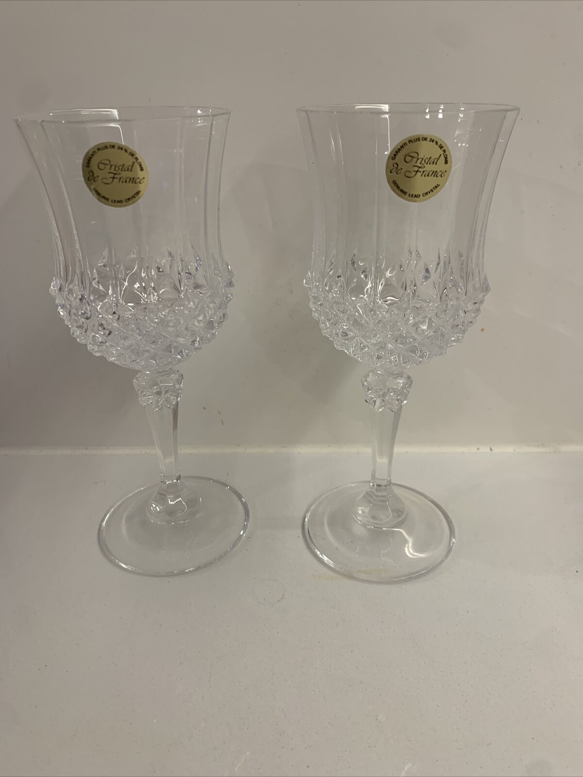 2 x Cristal d’Arques Longchamp Crystal Wine Glasses 17cm High 150ml Pair NEW