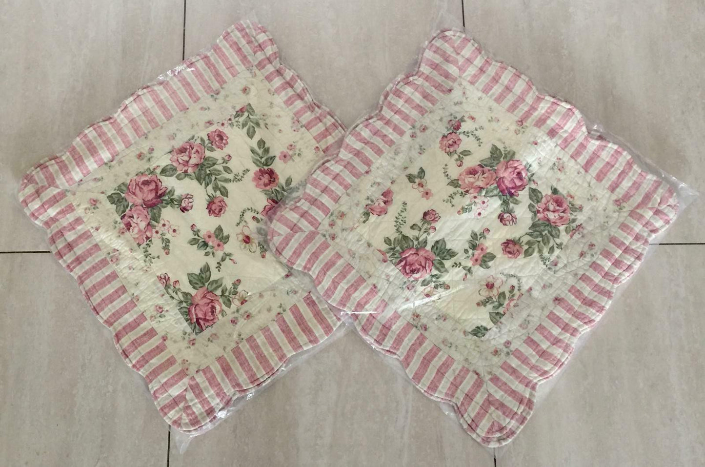 2x GEORGES Cotton Quilted CUSHION COVERS Pink Floral Pillowcases Victoriana NEW