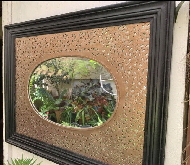 72x57cm Black Wooden Mirror Framed Gold Laser cut Metal Scandinavian DE2