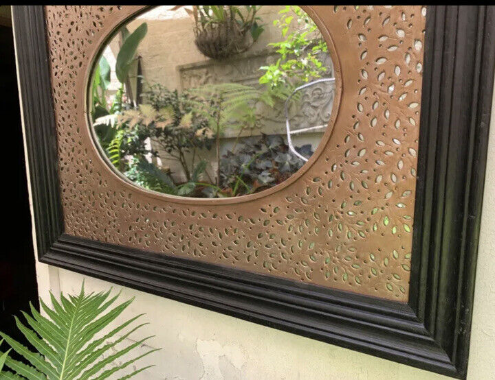 72x57cm Black Wooden Mirror Framed Gold Laser cut Metal Scandinavian DE2