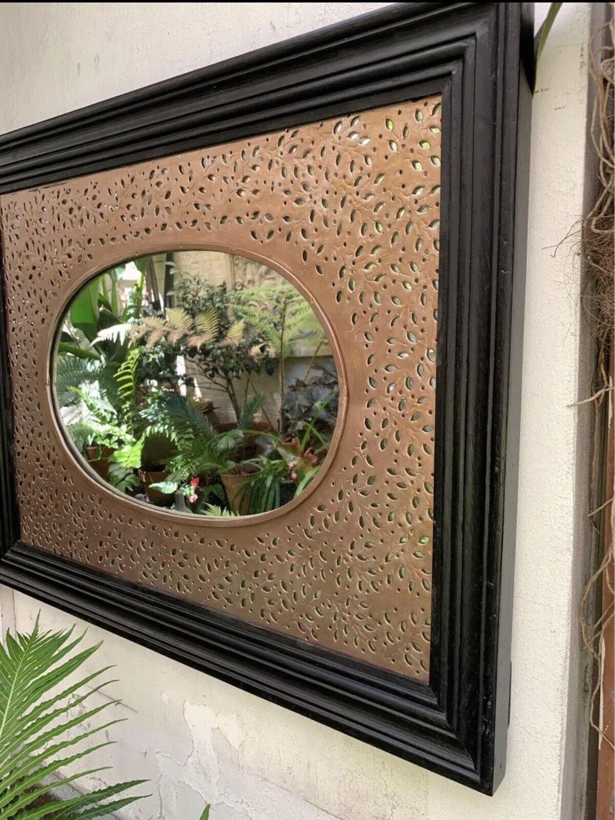 72x57cm Black Wooden Mirror Framed Gold Laser cut Metal Scandinavian DE2