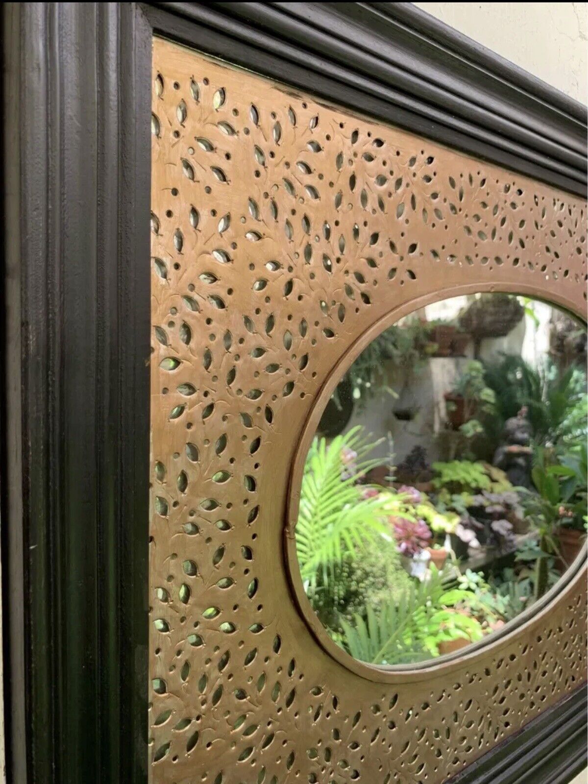 72x57cm Black Wooden Mirror Framed Gold Laser cut Metal Scandinavian DE2