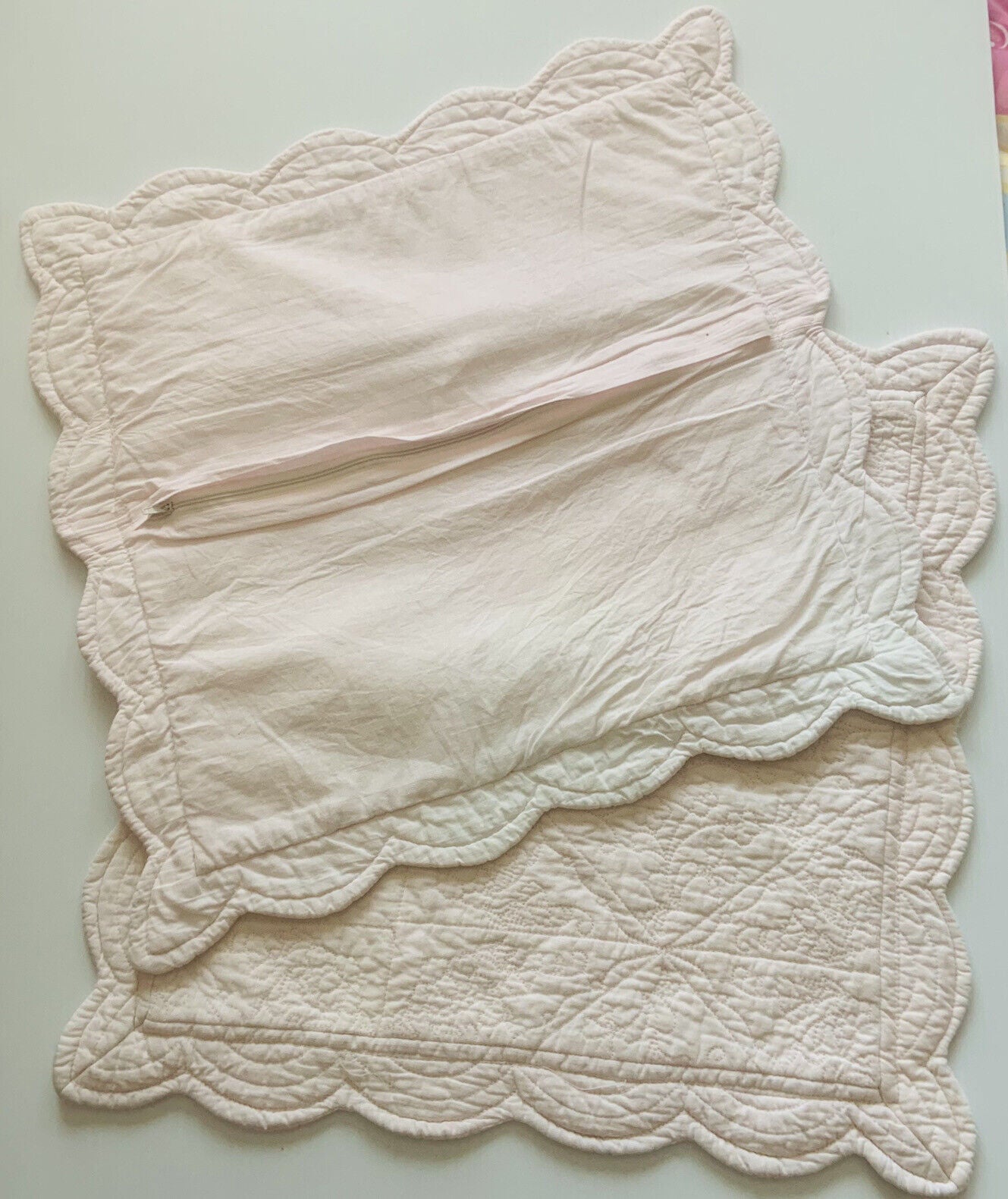 2 GEORGES Cotton Quilted Baby Pink 40cm Sq  Victorian Edging NEW