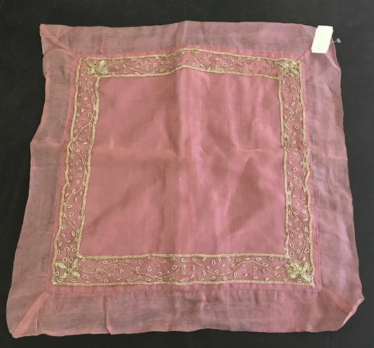 New Pink Cushion Cover w Beading Standard Size Glass Beads Luxe Gold Thread
