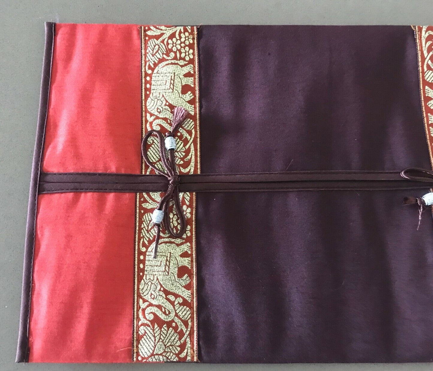 New Elephant Trim CUSHION COVER Orange Rust & Gold Satin  Pillowcase 36cm x 22cm
